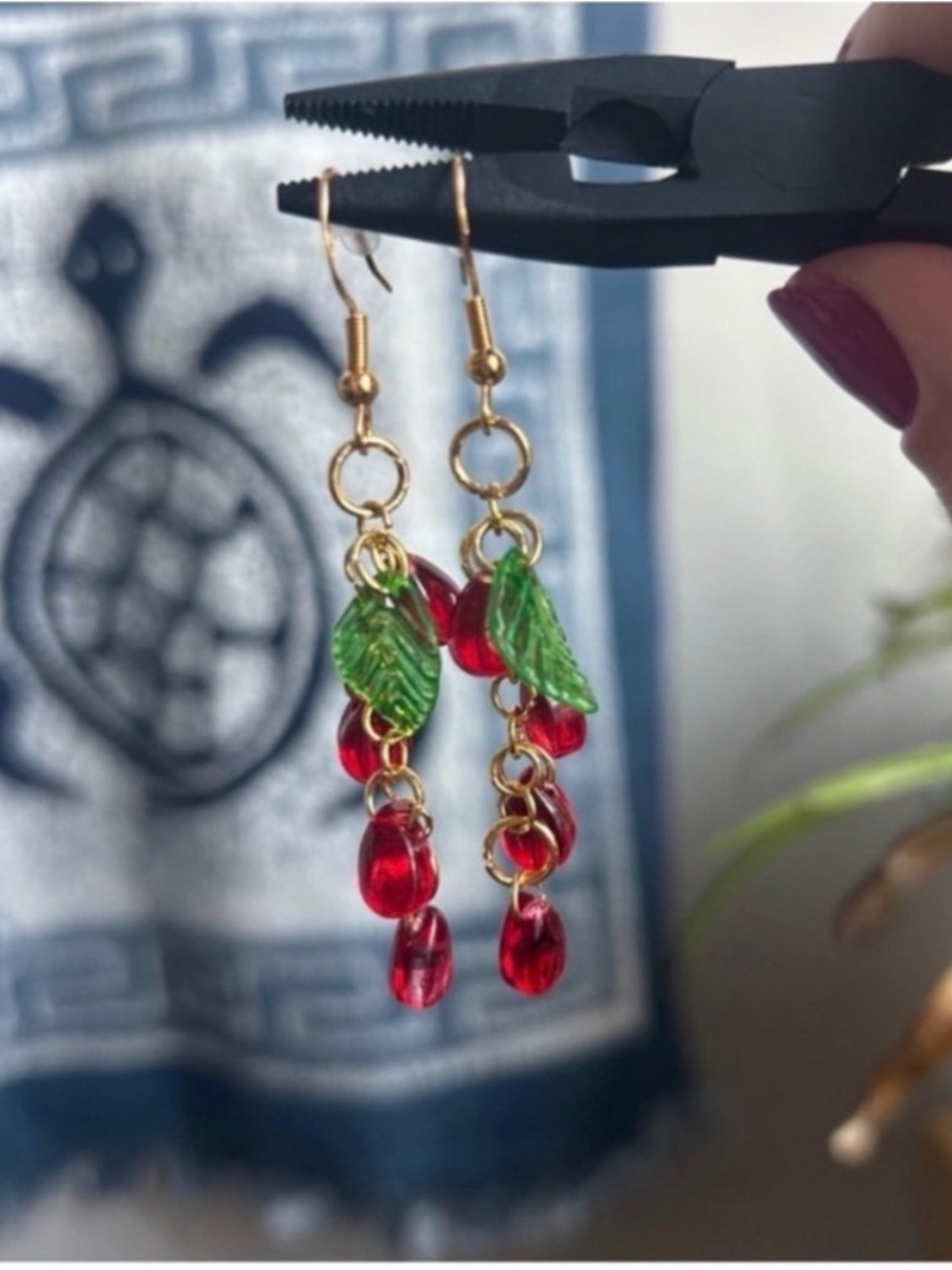 Handmade Gold Pomegranate Dangly Gold Earrings